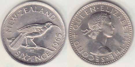 1965 New Zealand Sixpence (Unc) A004136